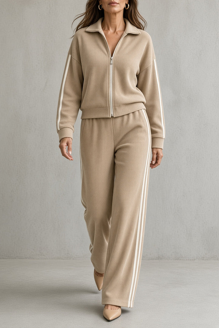 Odalys | Women's Zip-Front Top & Flowy Pants Set