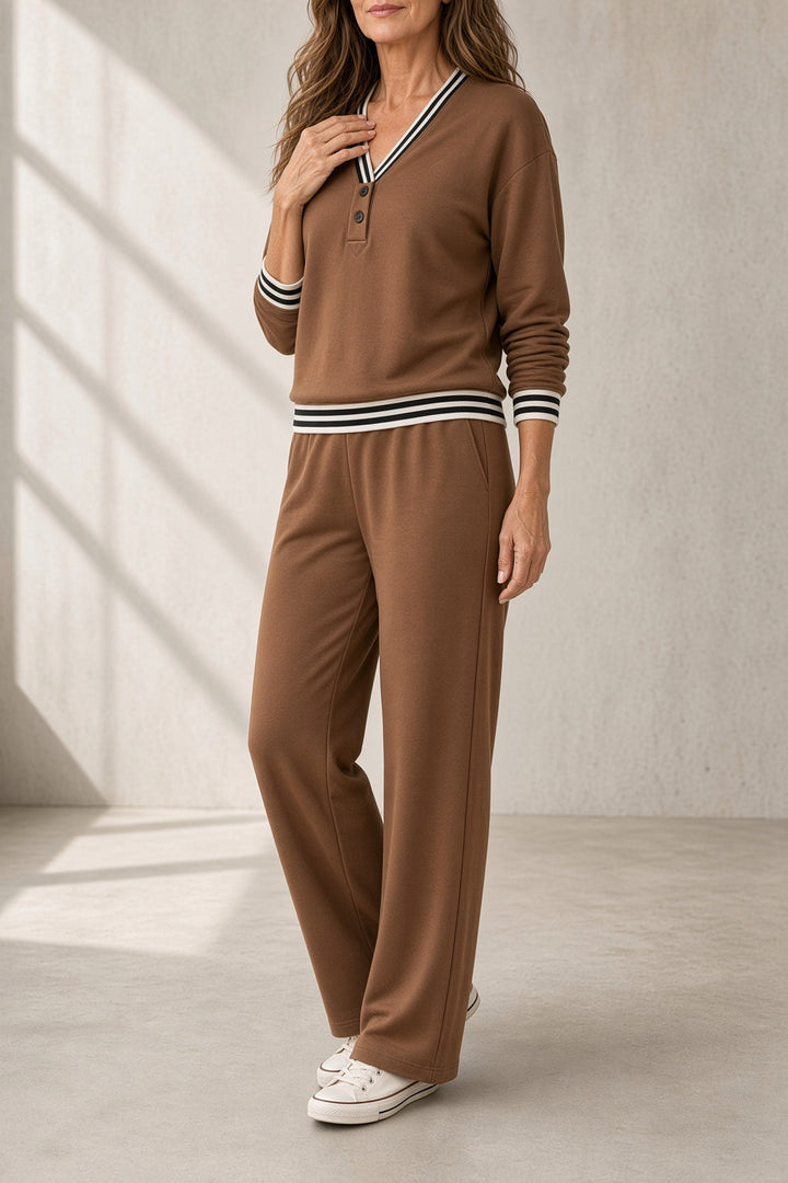 Marcella | Women's V-Neck Top Wide-Leg Pants Set