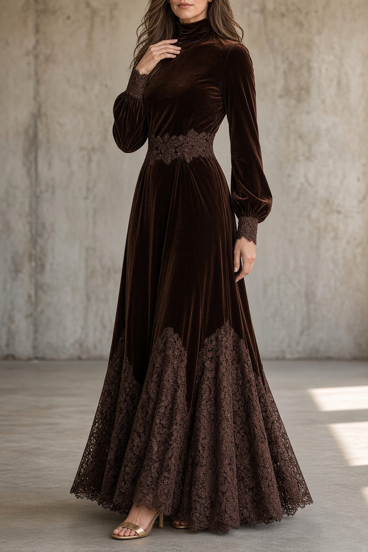 Lenora | Women's Velvet Lace-Waist Maxi Dress