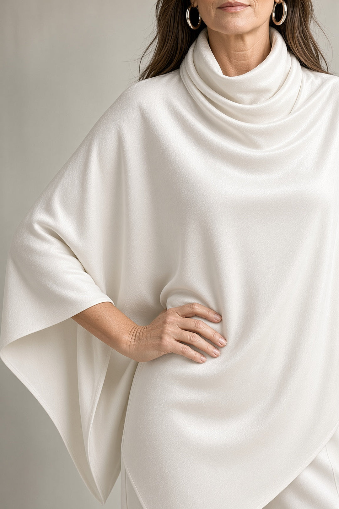 Delphine | Women's Velvet Draped Poncho Top & Wide-Leg Pants Set