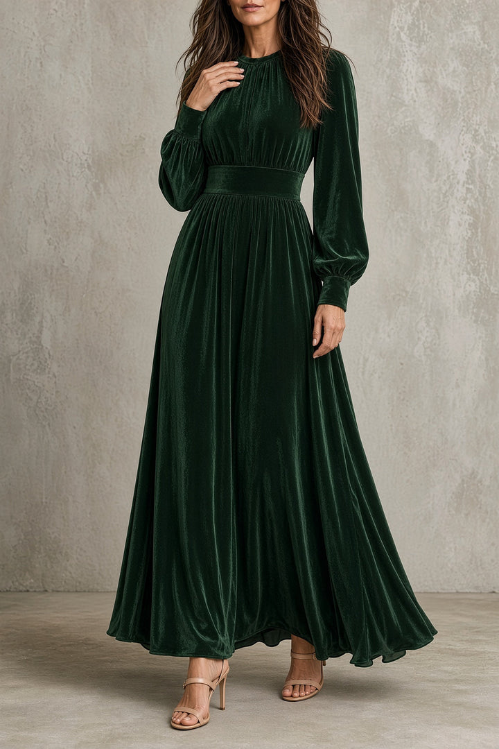 Mirabel | Women's Velvet Maxi Dress with Gathered Bodice