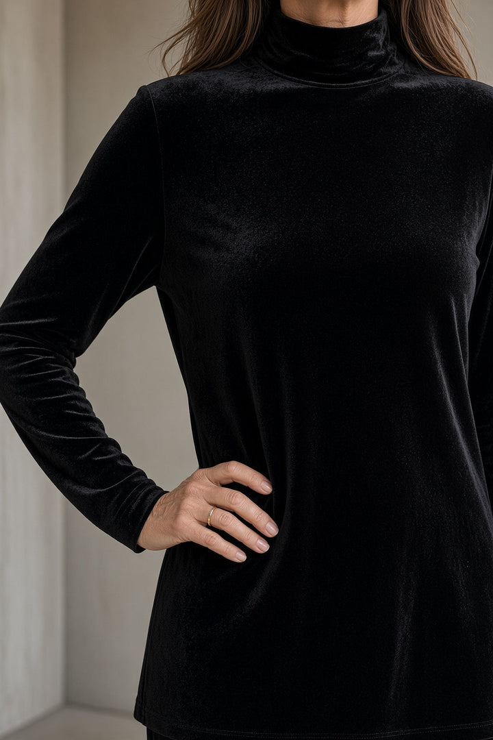Marisabel | Women's Velvet Turtleneck Top & Wide-Leg Pants Set