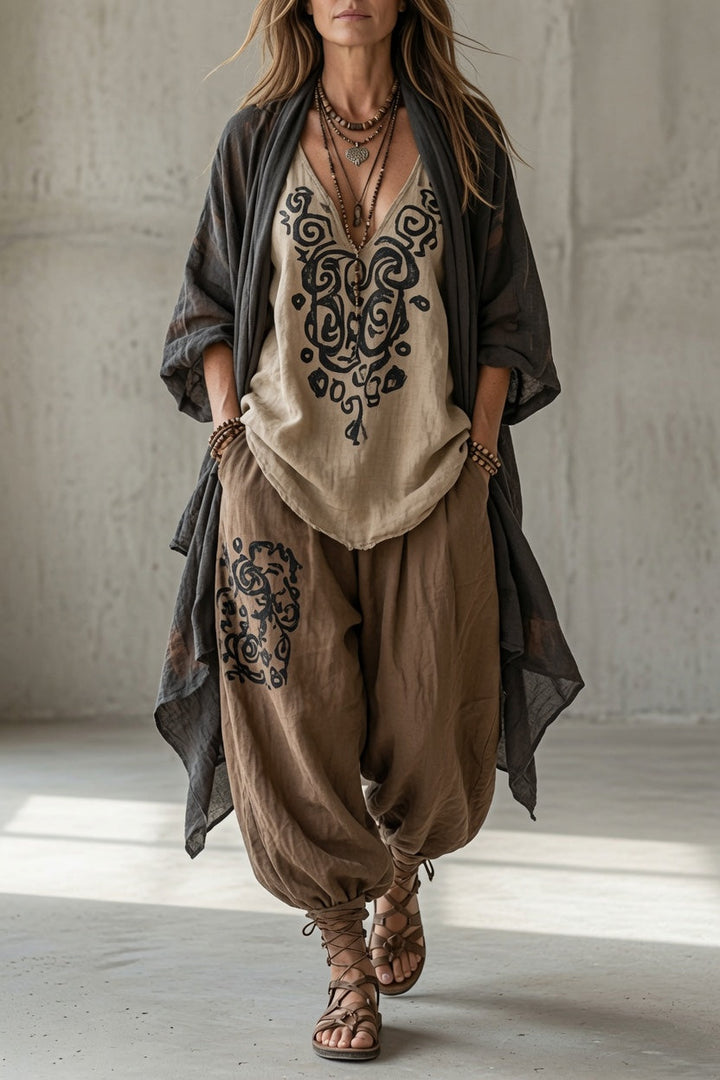 Annalise | Women's Boho 3-Piece Top, Pants & Cardigan Set