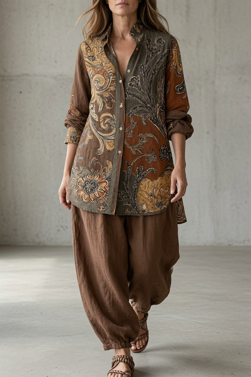 Juliska | Women's Printed Button-Up Shirt & Trouser Set