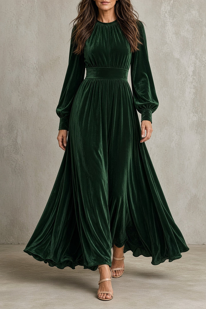 Mirabel | Women's Velvet Maxi Dress with Gathered Bodice