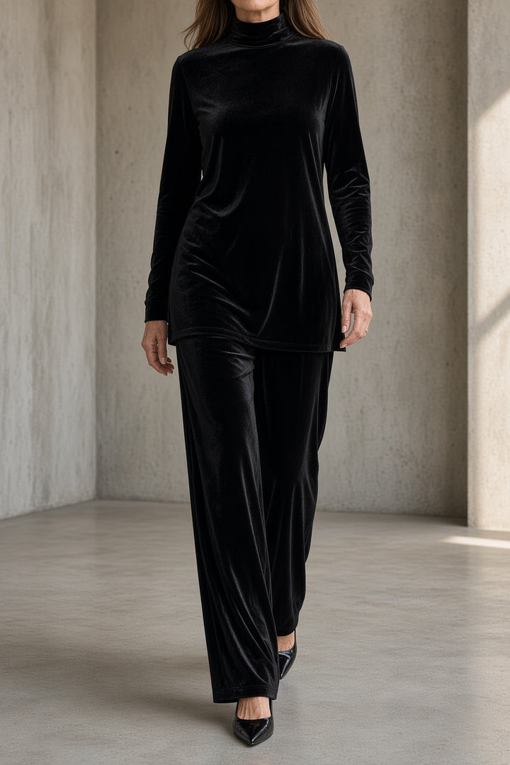Marisabel | Women's Velvet Turtleneck Top & Wide-Leg Pants Set