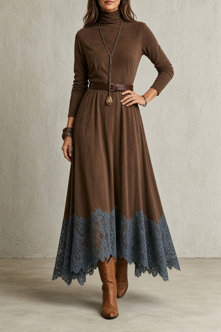 Hortensia | Women's Turtleneck Lace-Hem Dress