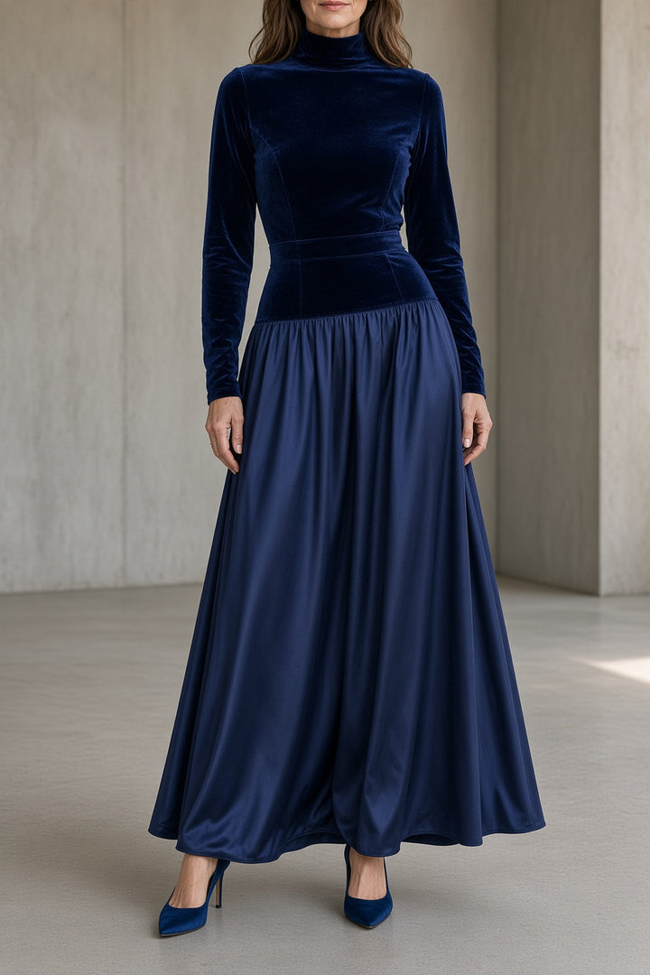 Vivien | Women's Velvet Maxi Dress with High Neckline