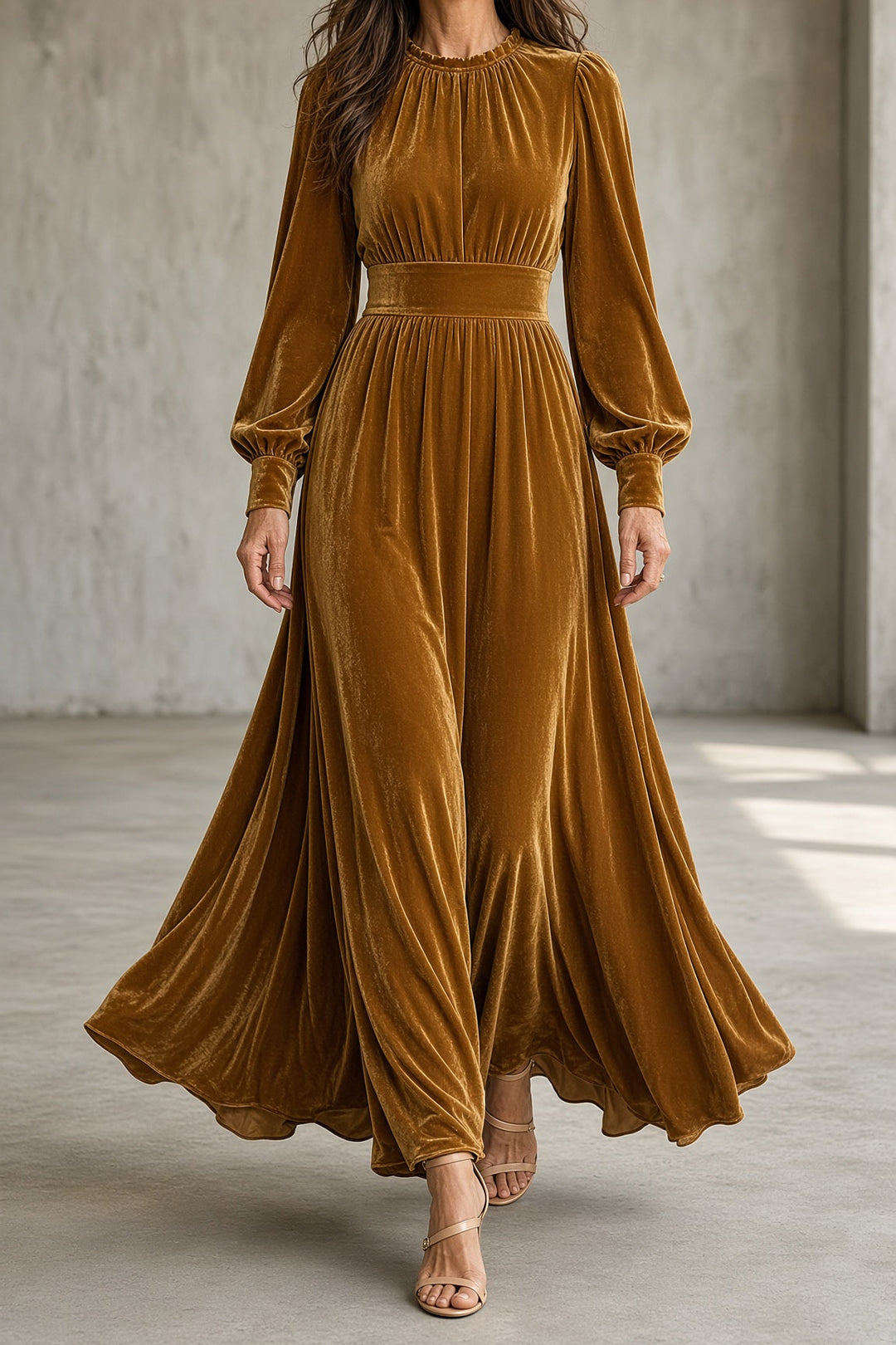 Mirabel | Women's Velvet Maxi Dress with Gathered Bodice