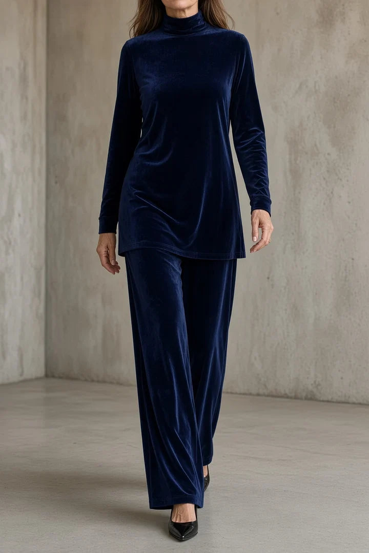Marisabel | Women's Velvet Turtleneck Top & Wide-Leg Pants Set