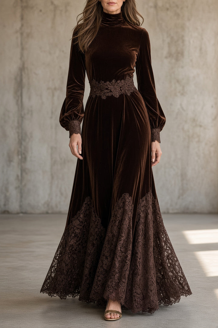 Lenora | Women's Velvet Lace-Waist Maxi Dress