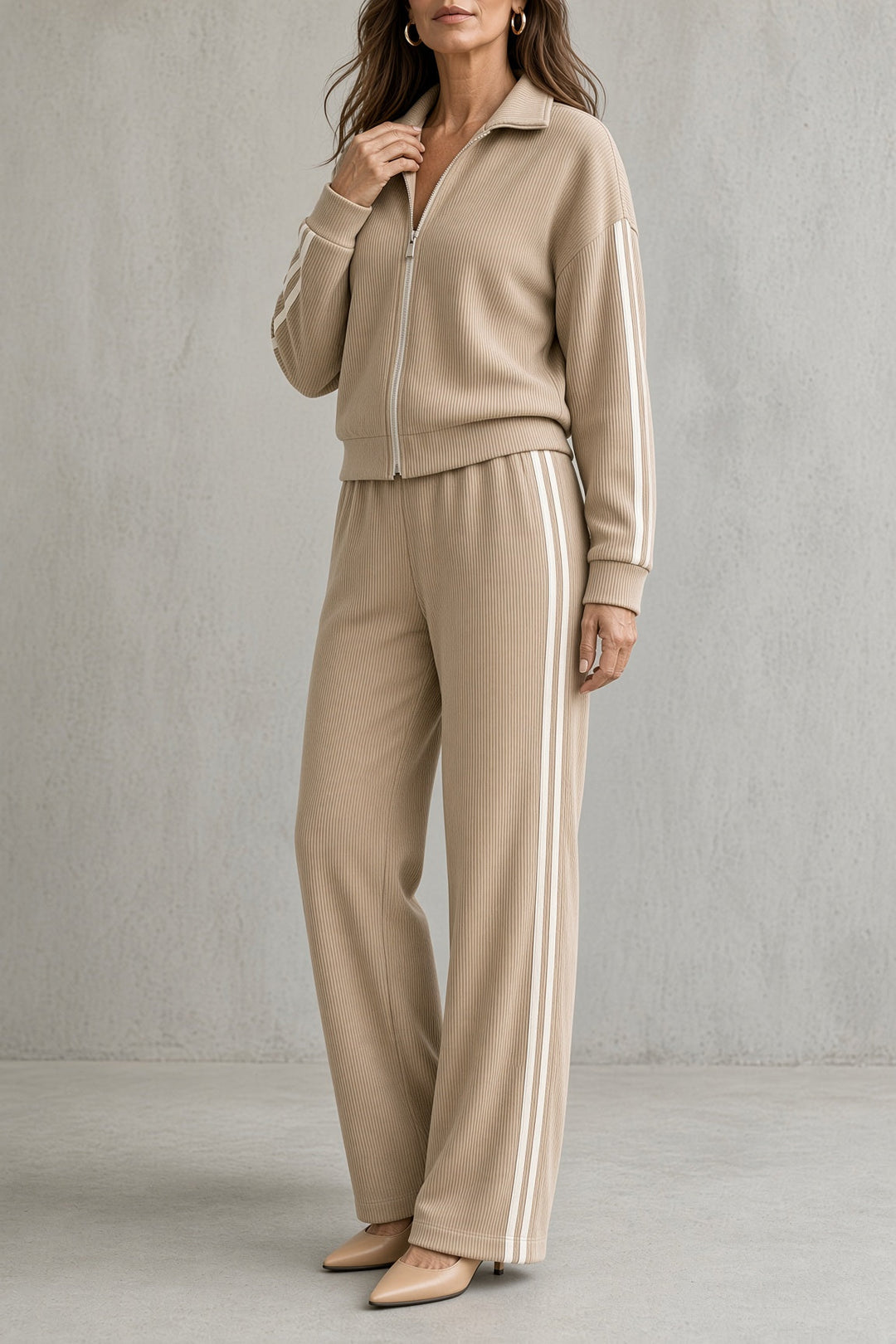 Odalys | Women's Zip-Front Top & Flowy Pants Set