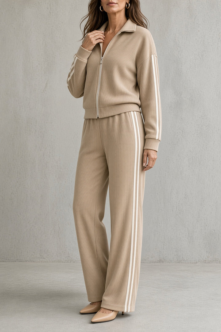 Odalys | Women's Zip-Front Top & Flowy Pants Set