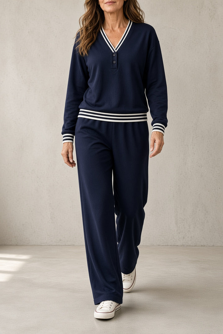 Marcella | Women's V-Neck Top Wide-Leg Pants Set