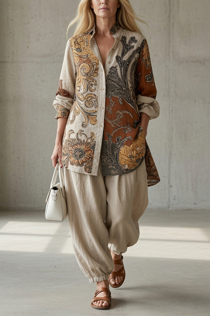 Estefania | Women's Printed Two-Piece Shirt & Trouser Set