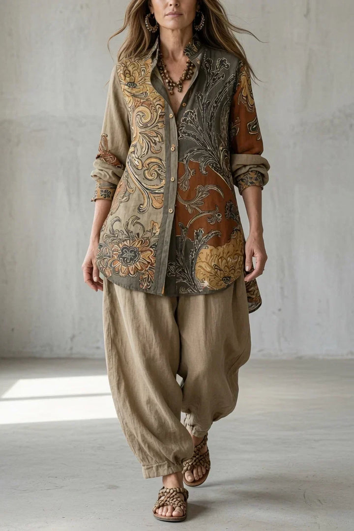 Estefania | Women's Printed Two-Piece Shirt & Trouser Set