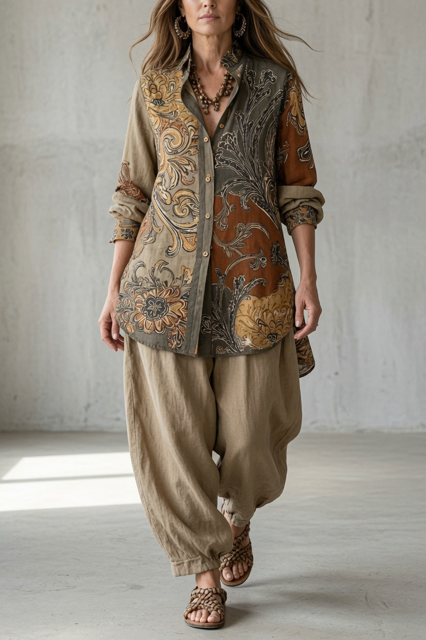 Juliska | Women's Printed Button-Up Shirt & Trouser Set