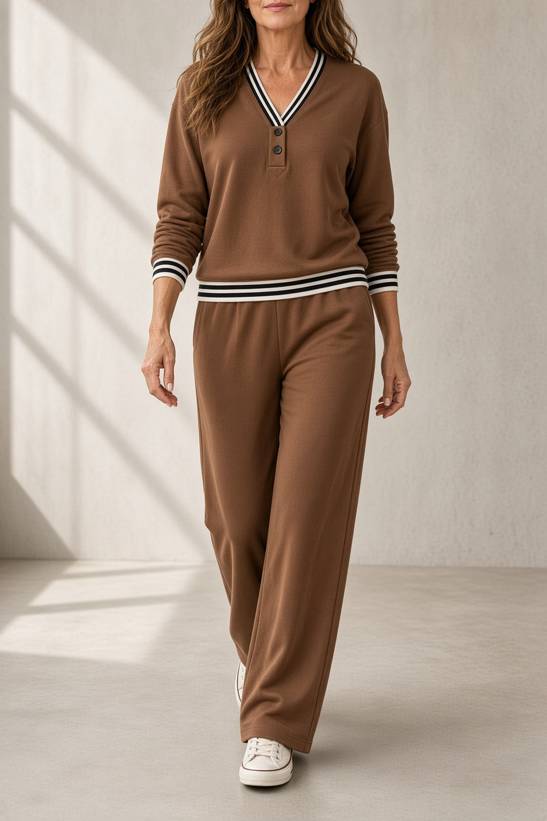 Marcella | Women's V-Neck Top Wide-Leg Pants Set