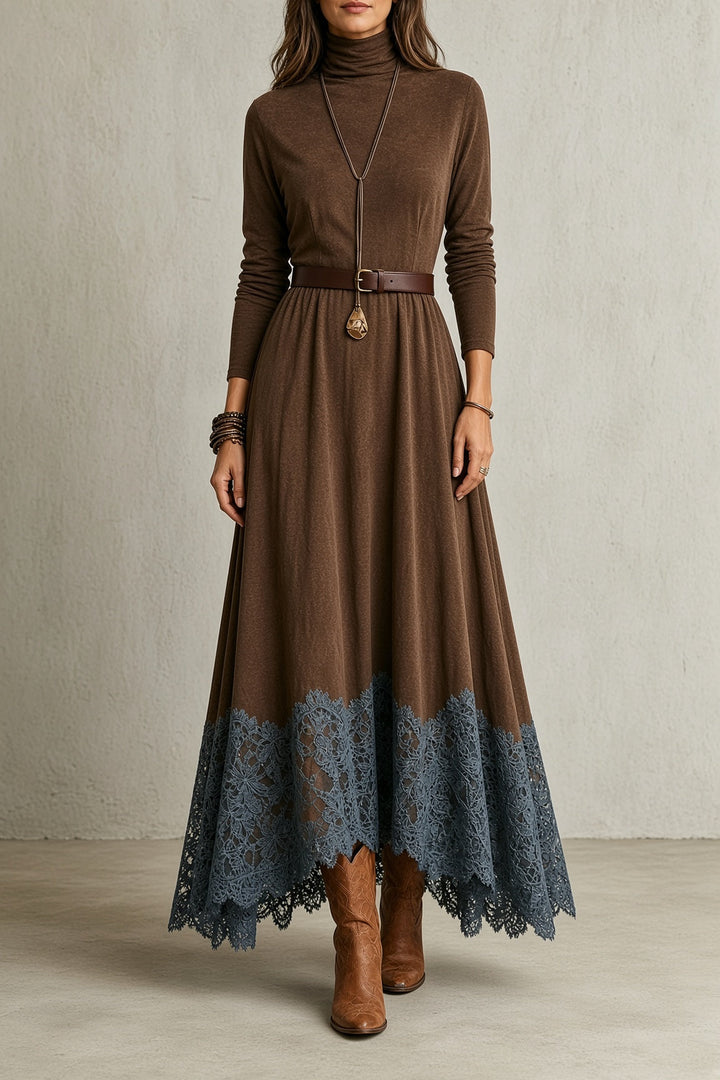 Hortensia | Women's Turtleneck Lace-Hem Dress