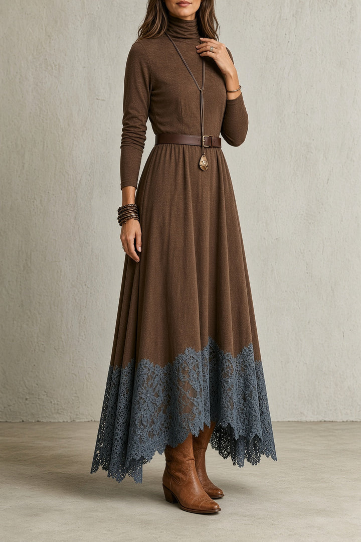 Hortensia | Women's Turtleneck Lace-Hem Dress