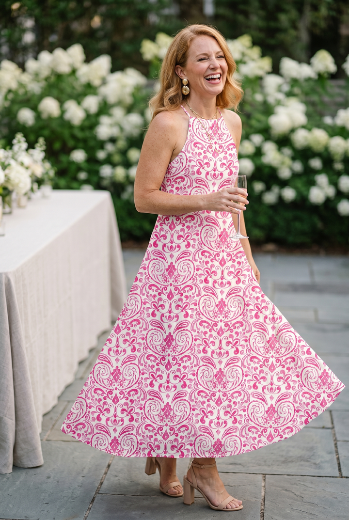 Bella - Women’s Printed Halter Neck Maxi Dress – A-Line Flowy Summer Dress