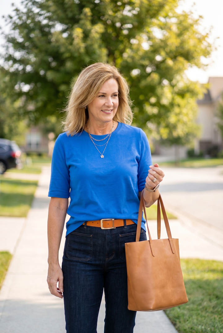 Emma - Cozy Minimalist Half-sleeve 100% Cotton T-shirt