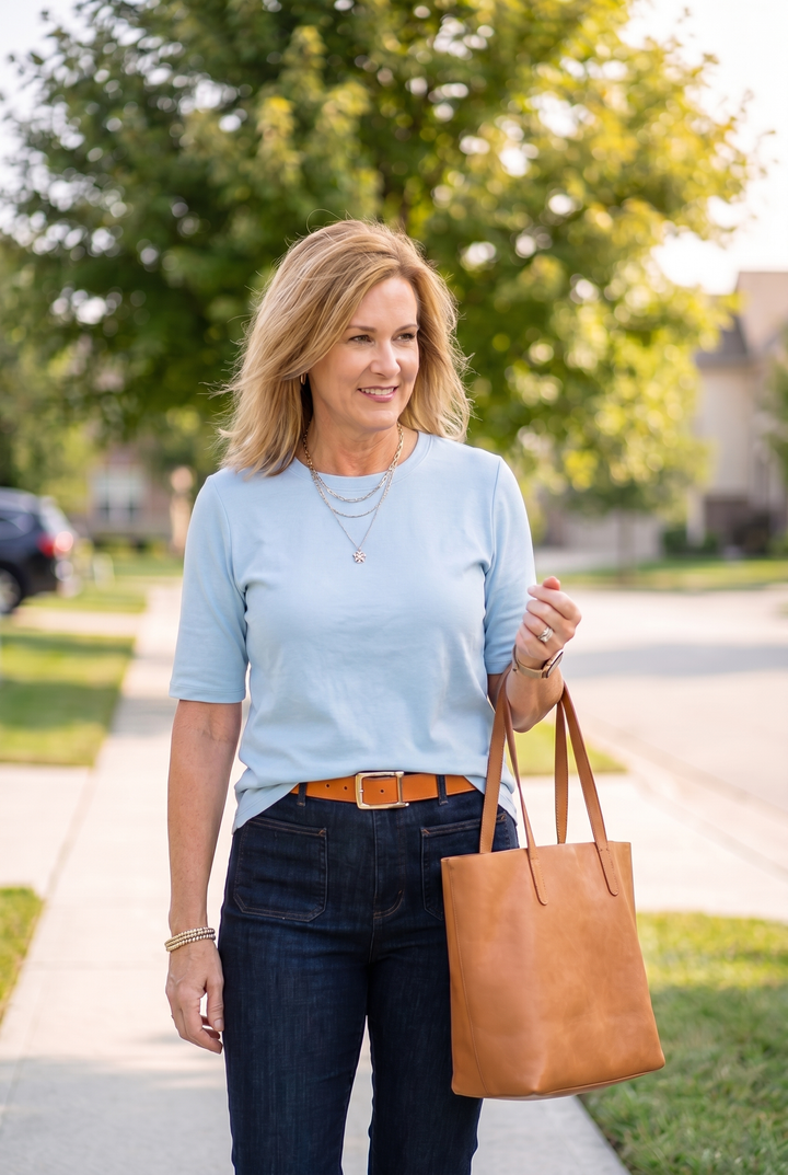 Emma - Cozy Minimalist Half-sleeve 100% Cotton T-shirt