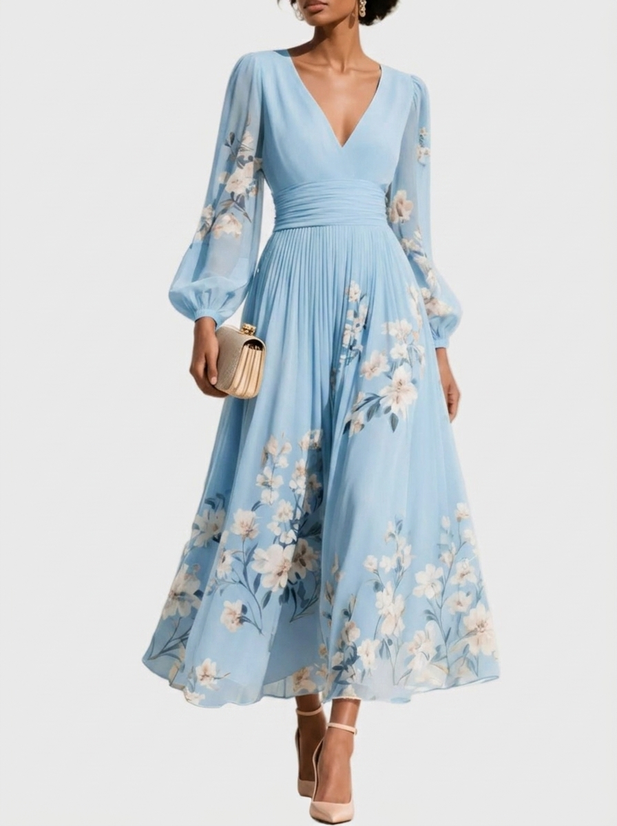 Serafina – Pleated Dress with V-Neck