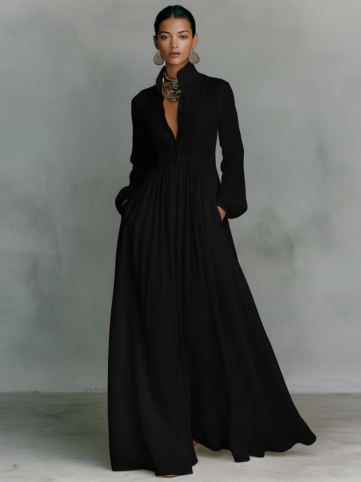 Women's Flared Pleated Maxi Dress