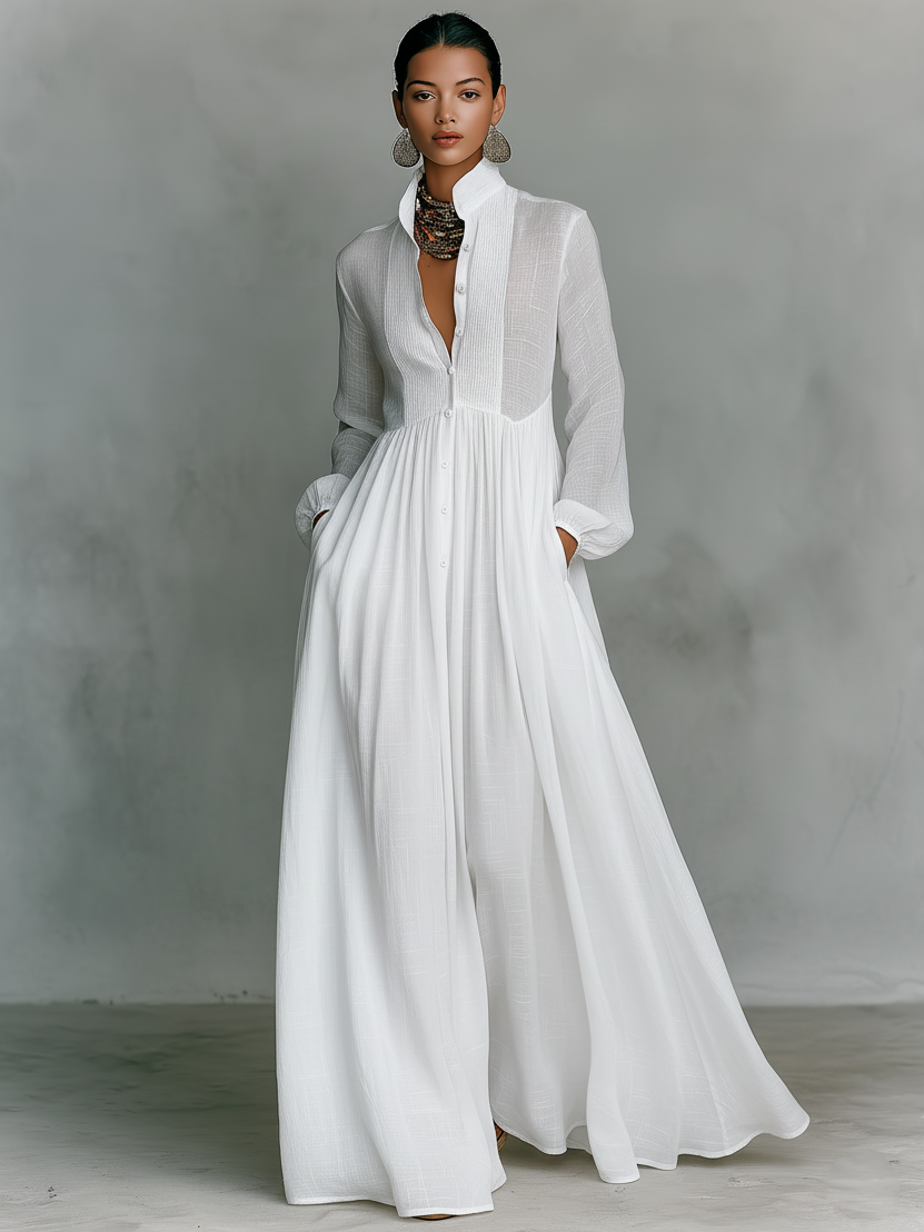 Women's Flared Pleated Maxi Dress