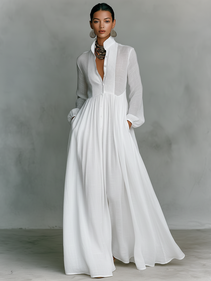 Women's Flared Pleated Maxi Dress