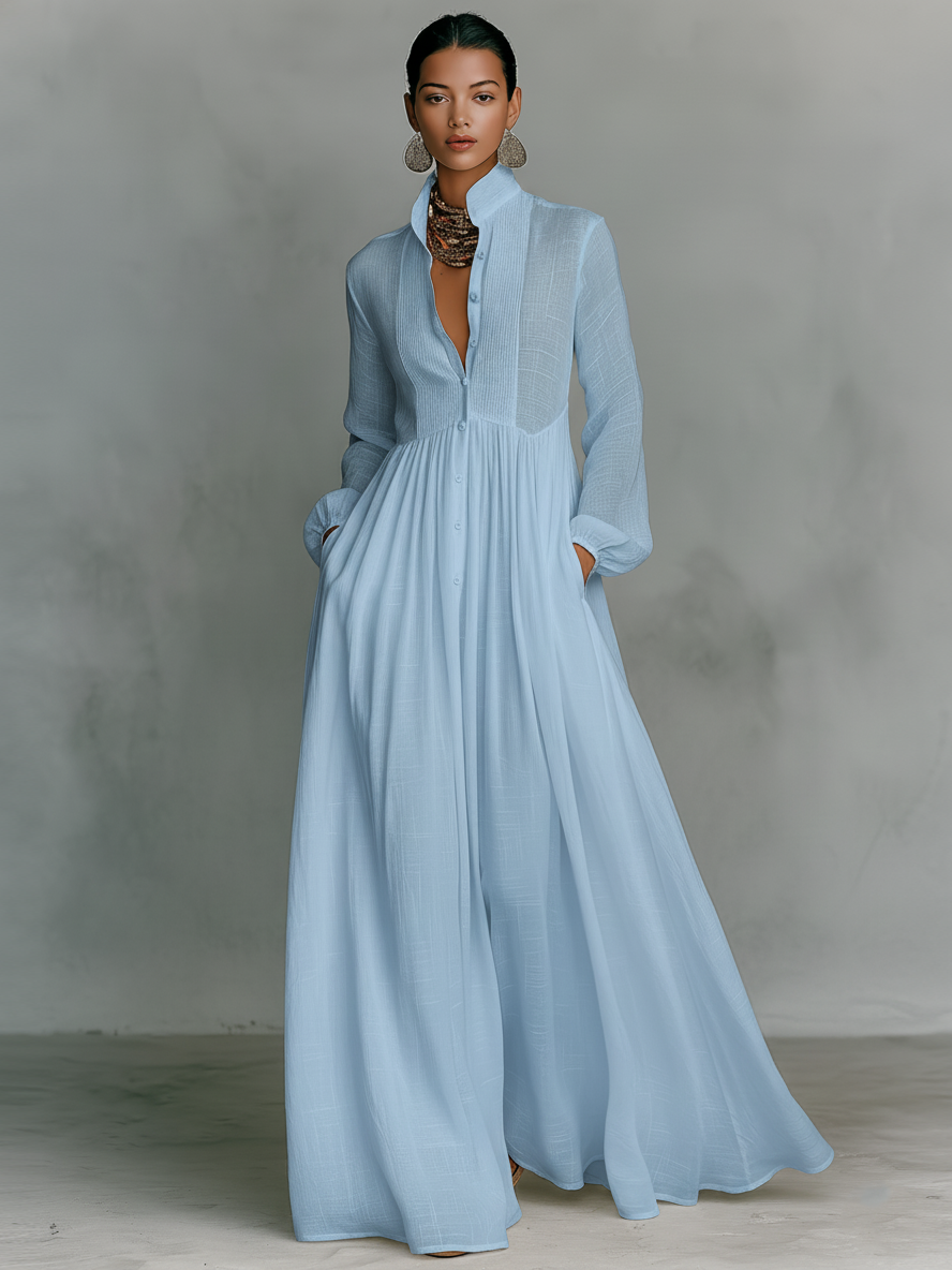 Women's Flared Pleated Maxi Dress