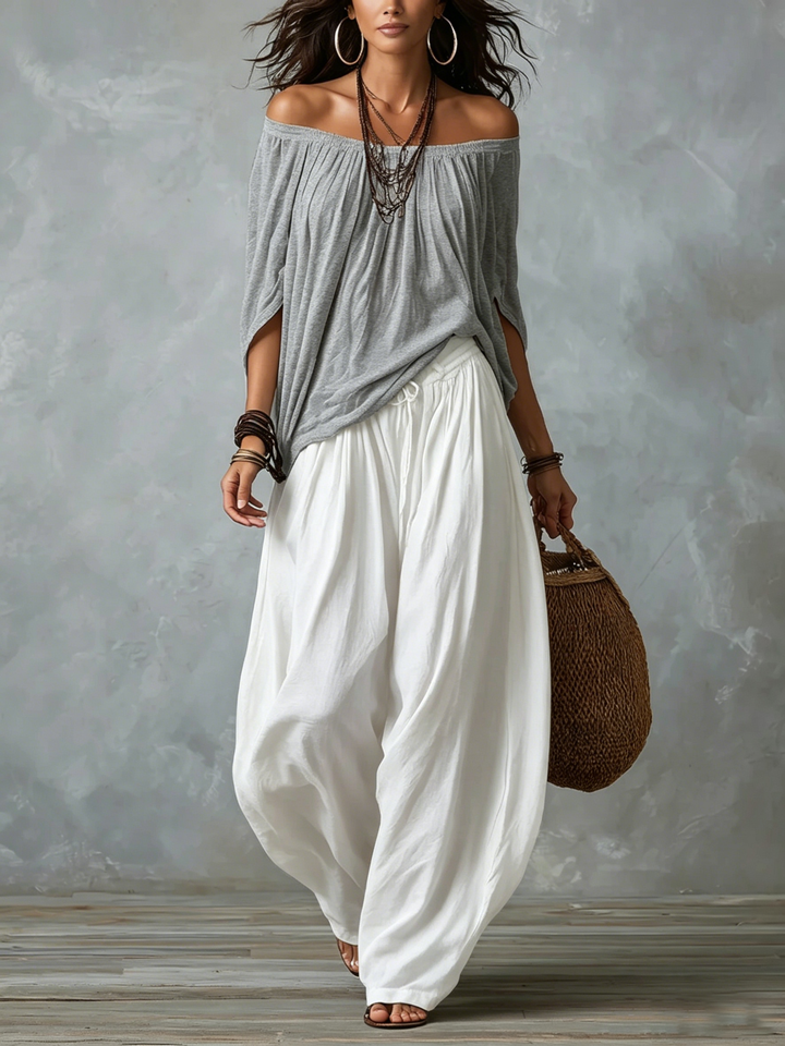 Corinne | Women's Off-Shoulder Top & Wide-Leg Pants Set