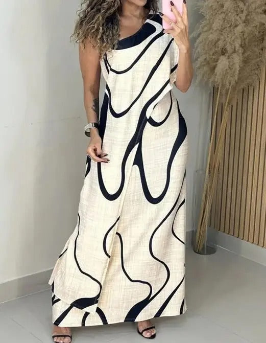 Elara | Abstract Off-Shoulder Maxi Dress