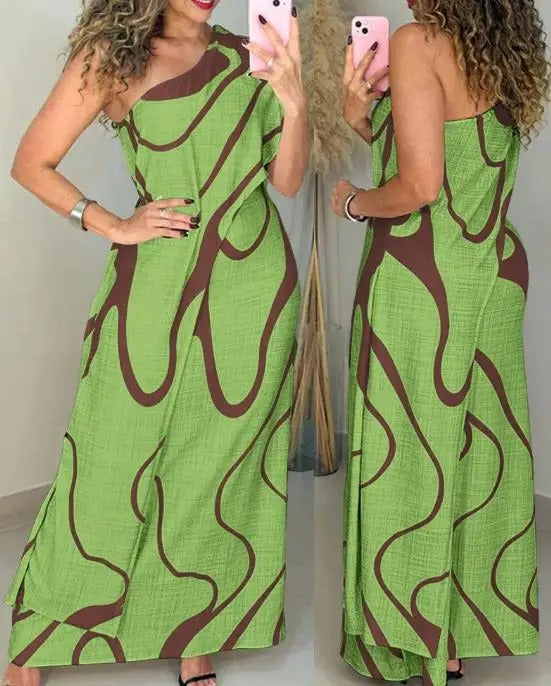 Elara | Abstract Off-Shoulder Maxi Dress