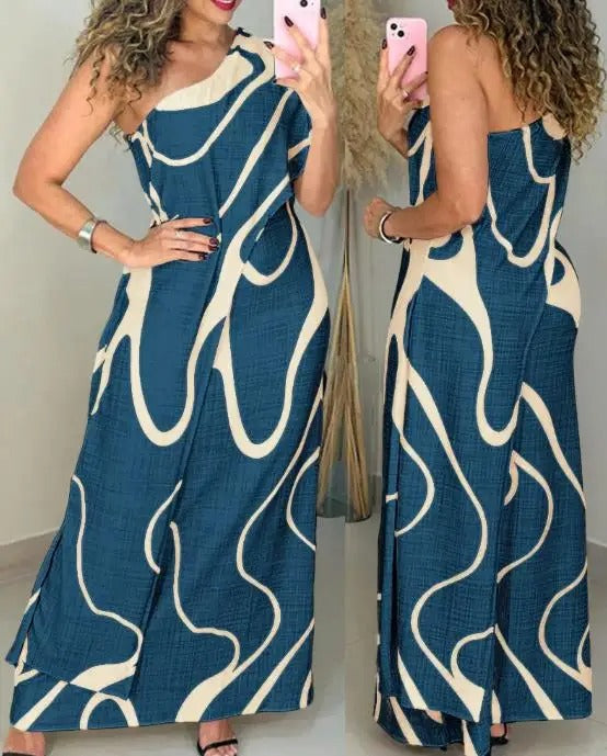 Elara | Abstract Off-Shoulder Maxi Dress