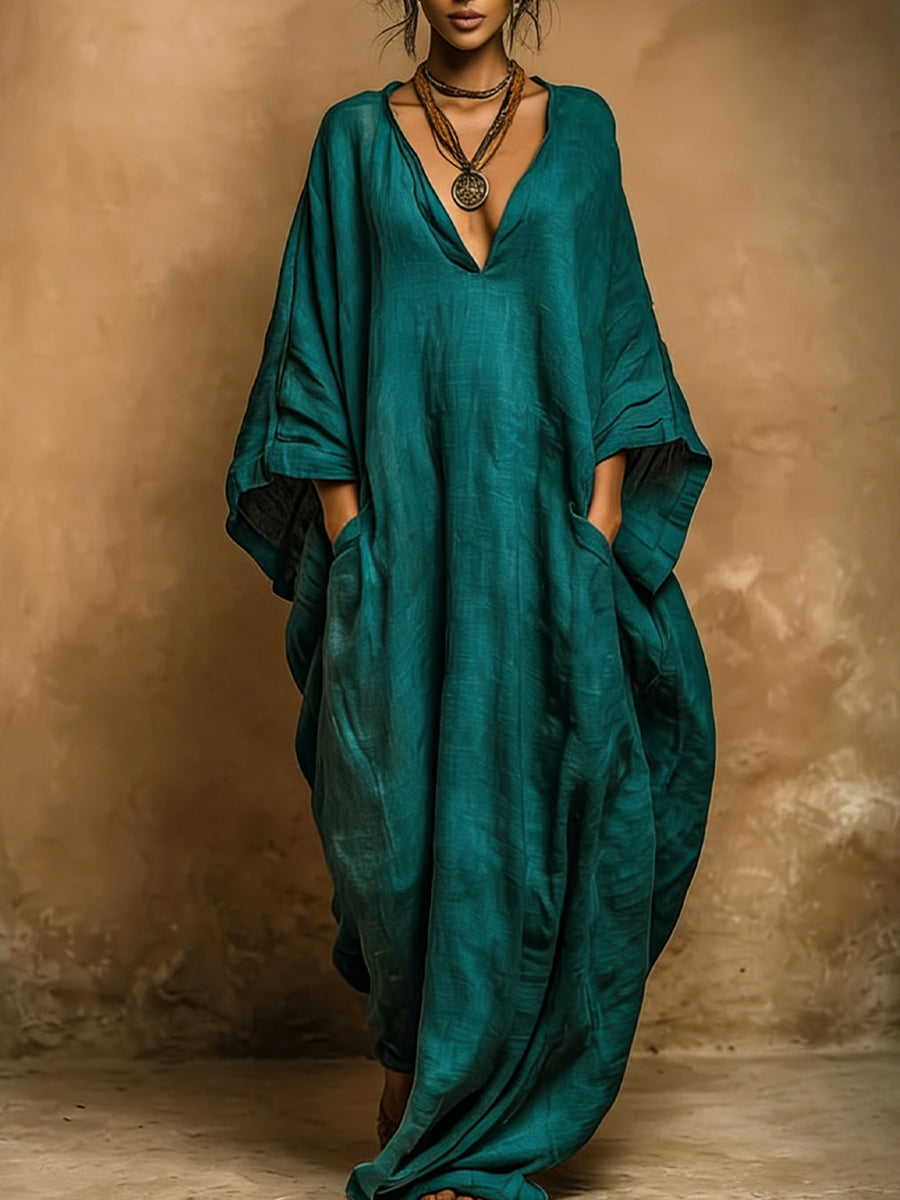 Women's Bohemian Linen And Cotton Kaftan Robe Dress