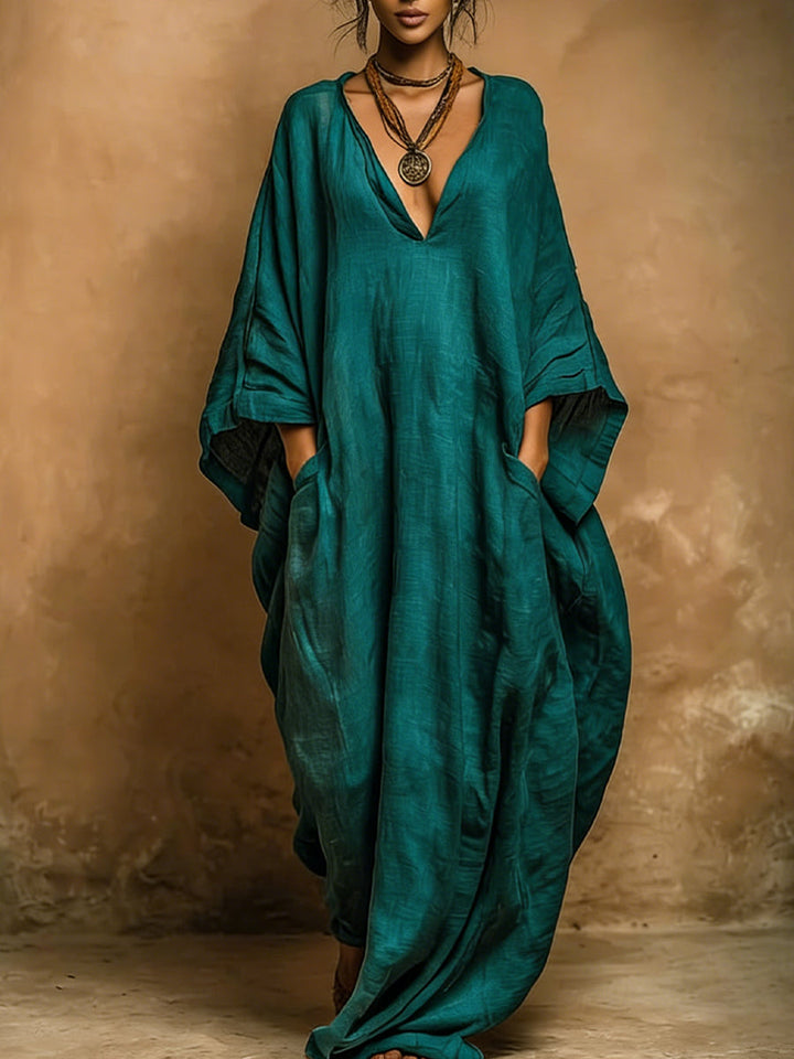 Women's Bohemian Linen And Cotton Kaftan Robe Dress