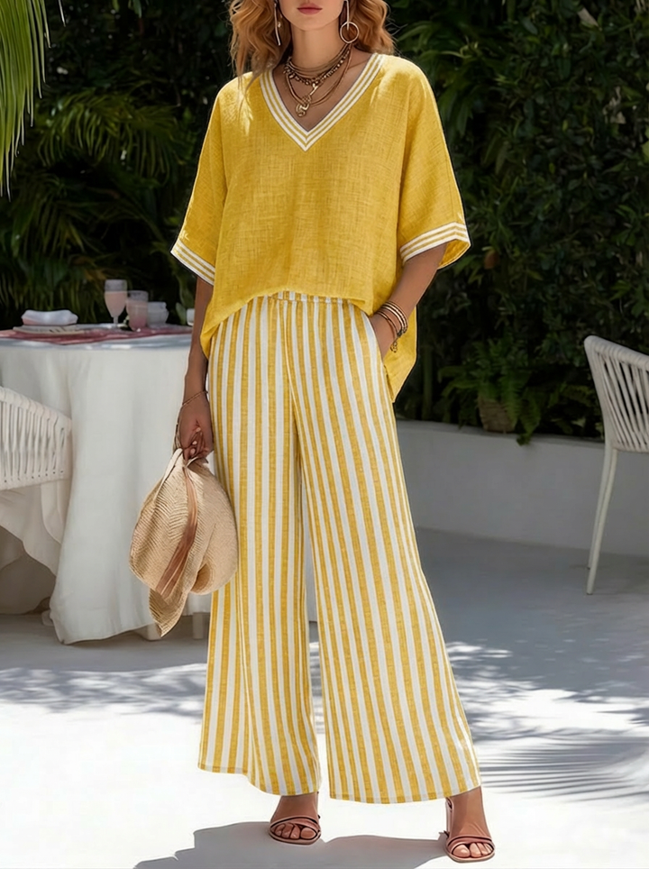 Amelia | Elegant Casual Striped Linen Cotton Set