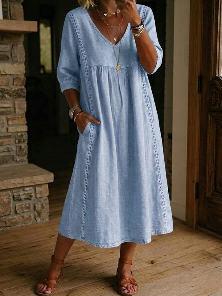 Women's 3/4 Sleeve A Line Maxi Dress