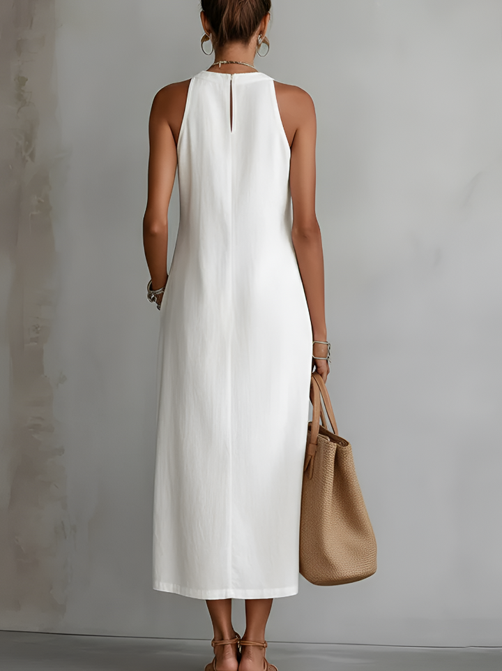 Women's Relaxed Embroidered Mandarin Collar Midi Dress