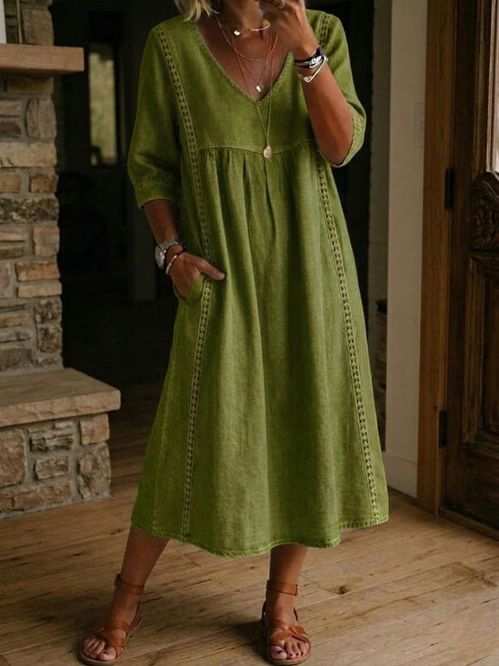 Women's 3/4 Sleeve A Line Maxi Dress