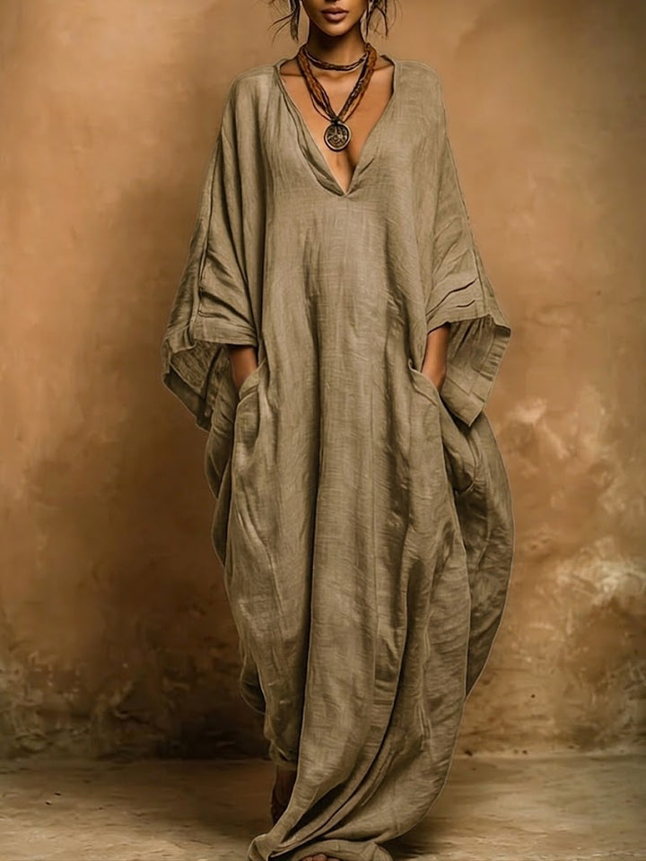Women's Bohemian Linen And Cotton Kaftan Robe Dress