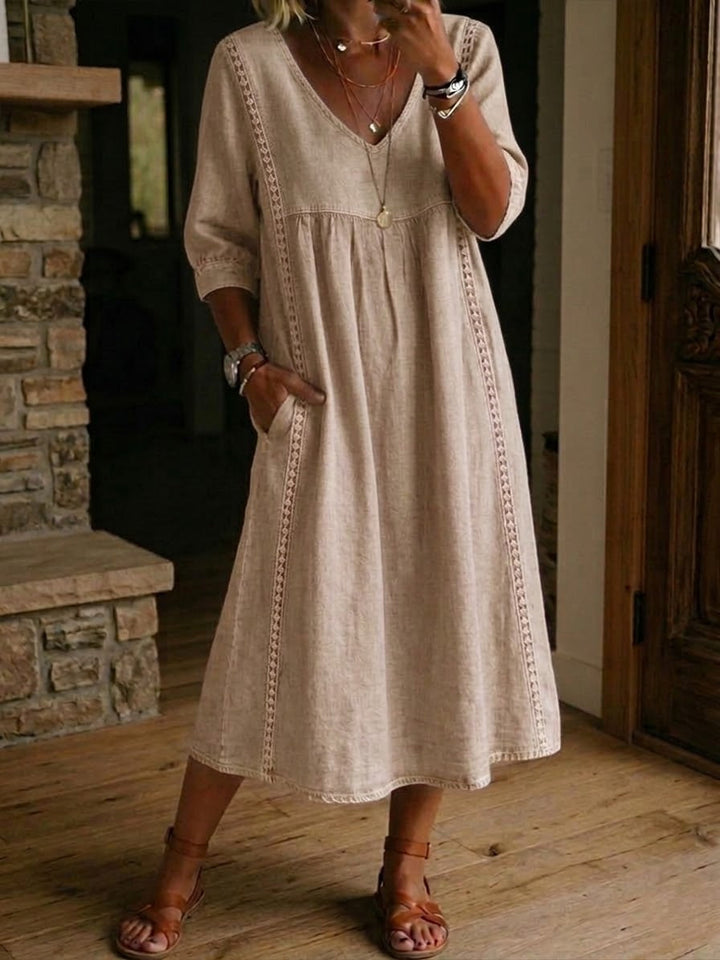 Women's 3/4 Sleeve A Line Maxi Dress