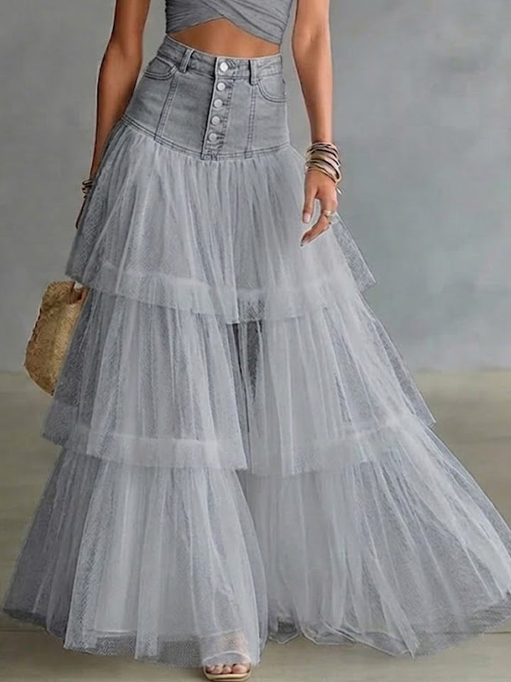 Women's Stylish Casual Spliced Mesh Denim Skirt