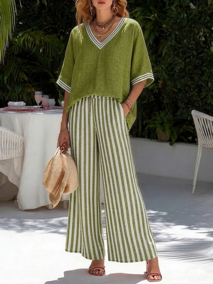 Amelia | Elegant Casual Striped Linen Cotton Set