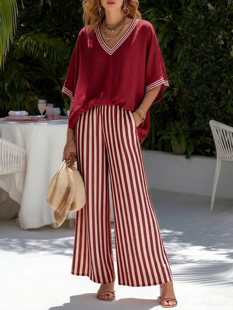 Amelia | Elegant Casual Striped Linen Cotton Set