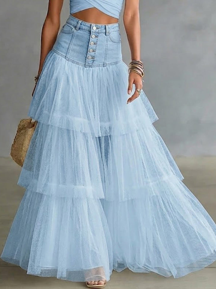 Women's Stylish Casual Spliced Mesh Denim Skirt