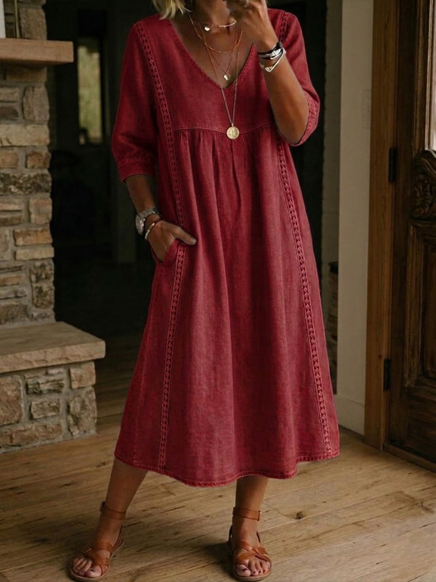 Women's 3/4 Sleeve A Line Maxi Dress