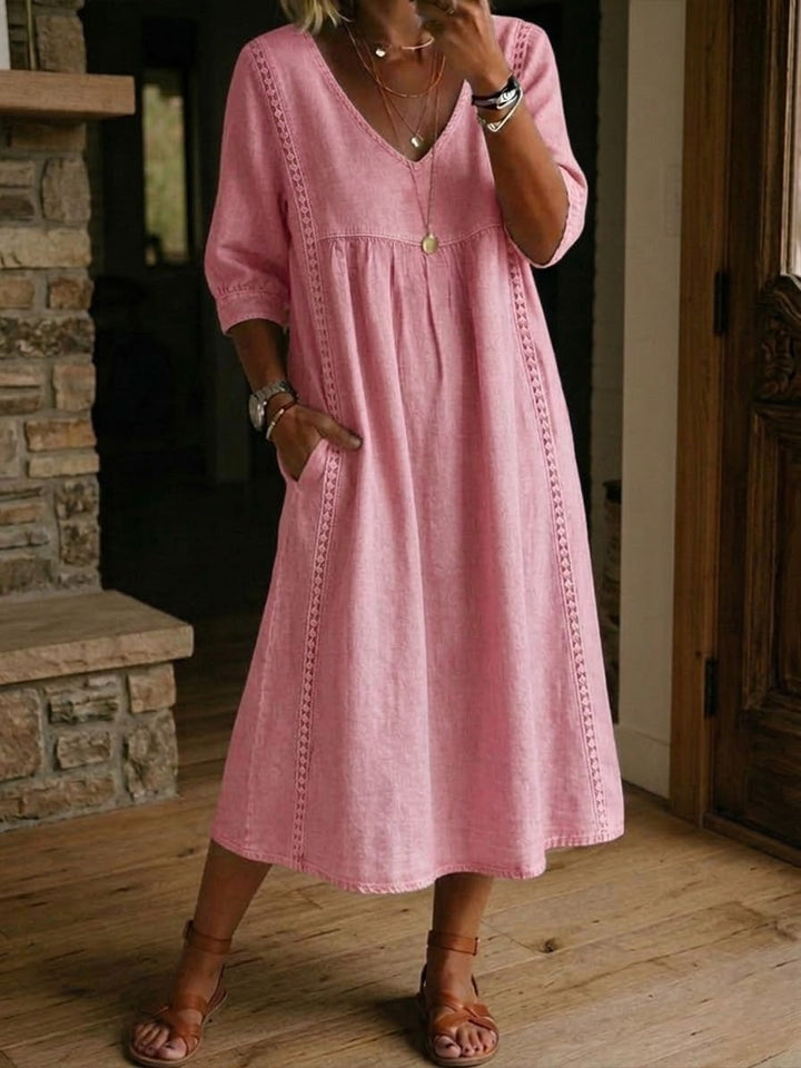 Women's 3/4 Sleeve A Line Maxi Dress